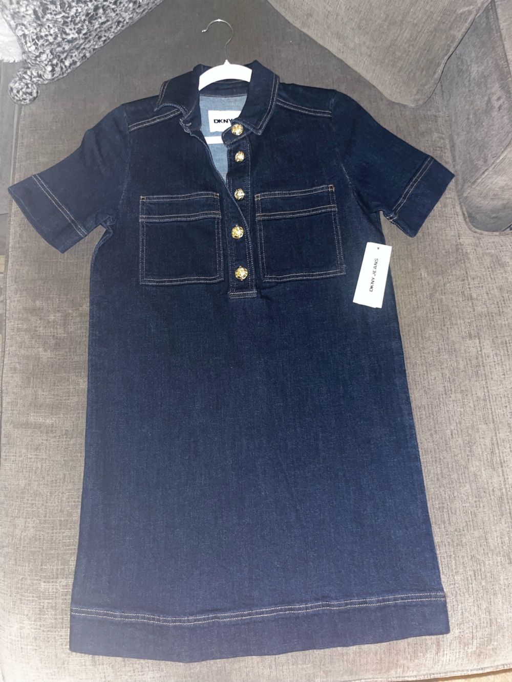 DKNY Dark Indigo Denim Shirt with Gold-Tone Buttons